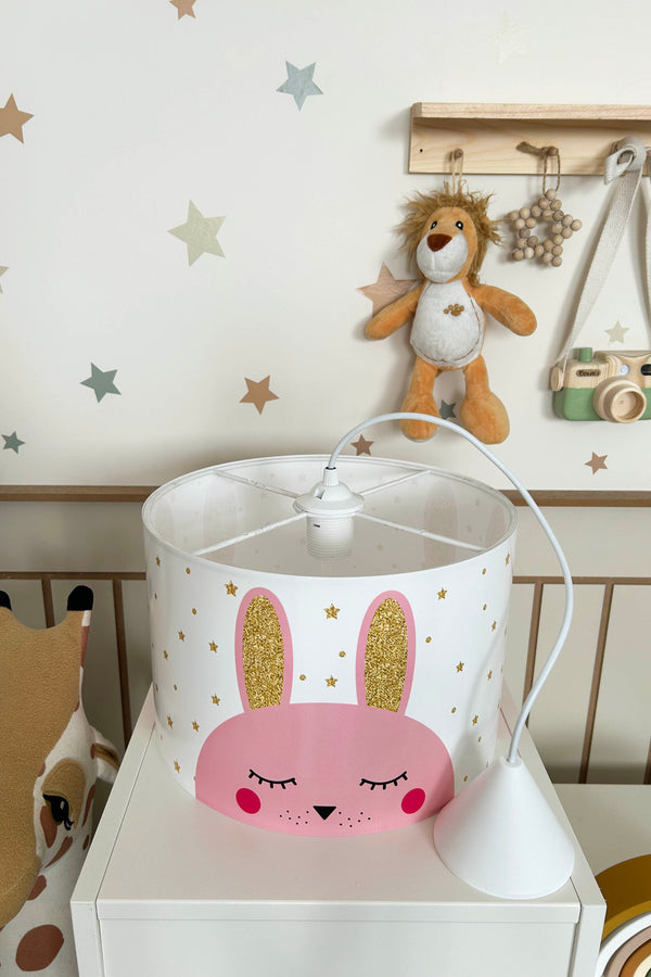Gold Rabbit Themed Children's Room Pendant Lamp - 30cm Decorative Hanging Light with Adjustable Cable - Non-Toxic Water-Based Print
