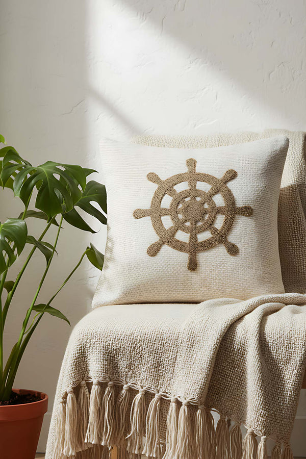 Brown Rudder Straw-Look Woven Punch Cushion Cover