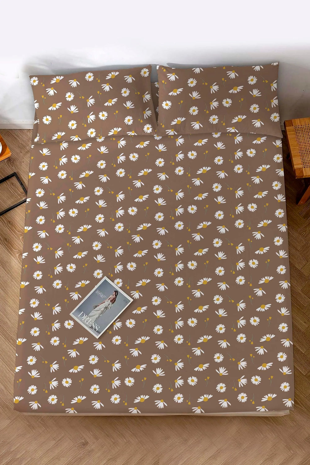 Brown Daisy Double Cotton Sheet