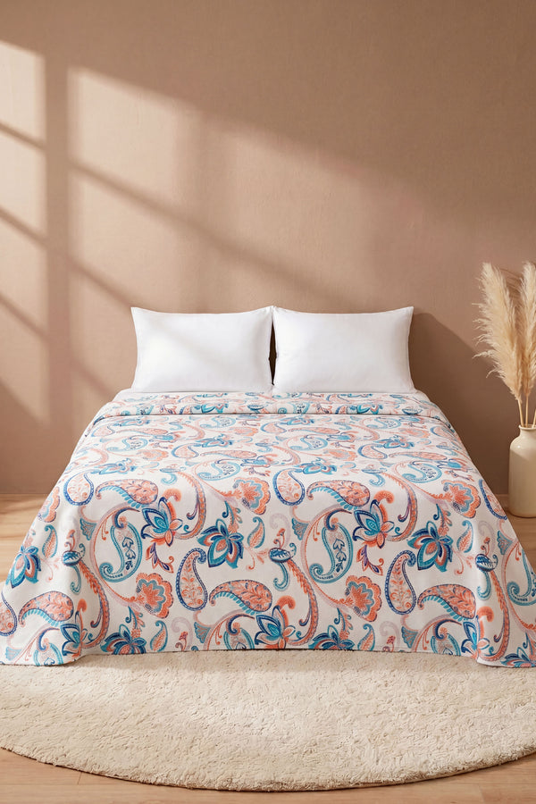 Etnik Floral Desen Çift Kişilik Baskılı Pike Yatak Örtüsü 200X230 Cm
