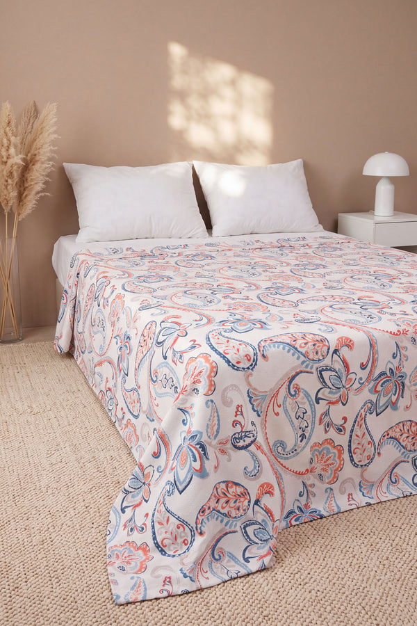 Etnik Floral Desen Çift Kişilik Baskılı Pike Yatak Örtüsü 200X230 Cm