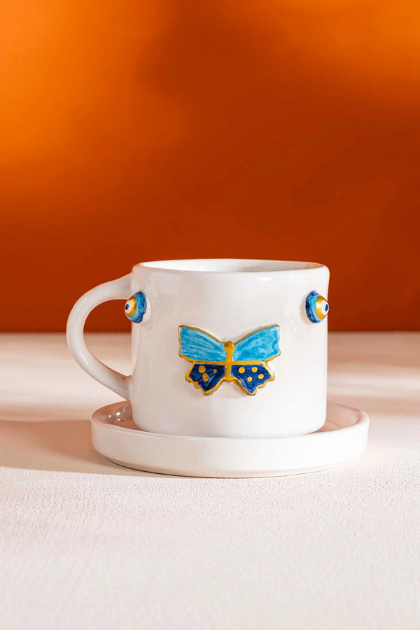 Butterfly Amore Handmade Ceramic Double Coffee Cup Mug