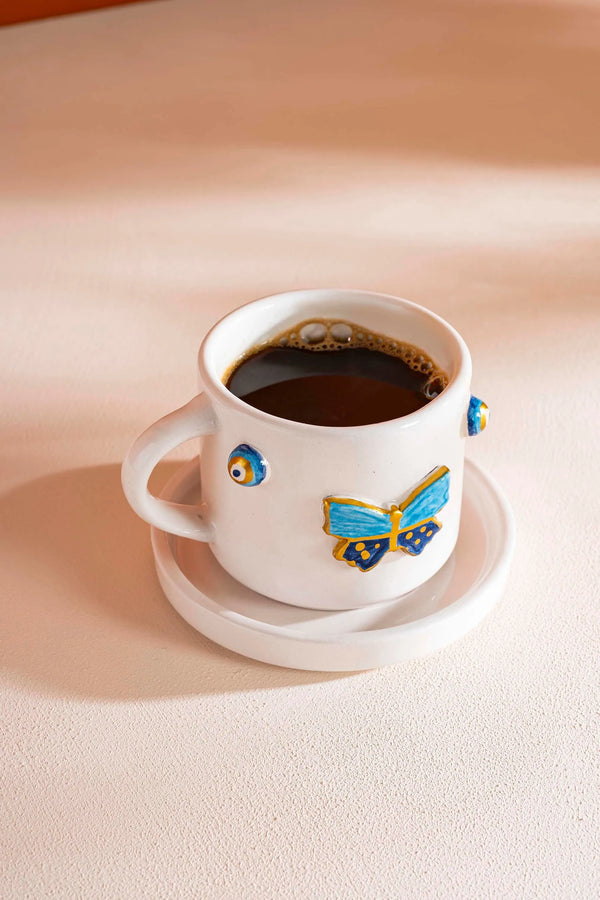 Butterfly Amore Handmade Ceramic Double Coffee Cup Mug