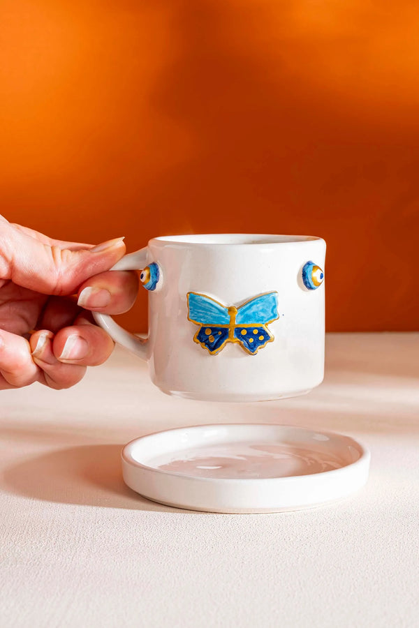 Butterfly Amore Handmade Ceramic Double Coffee Cup Mug