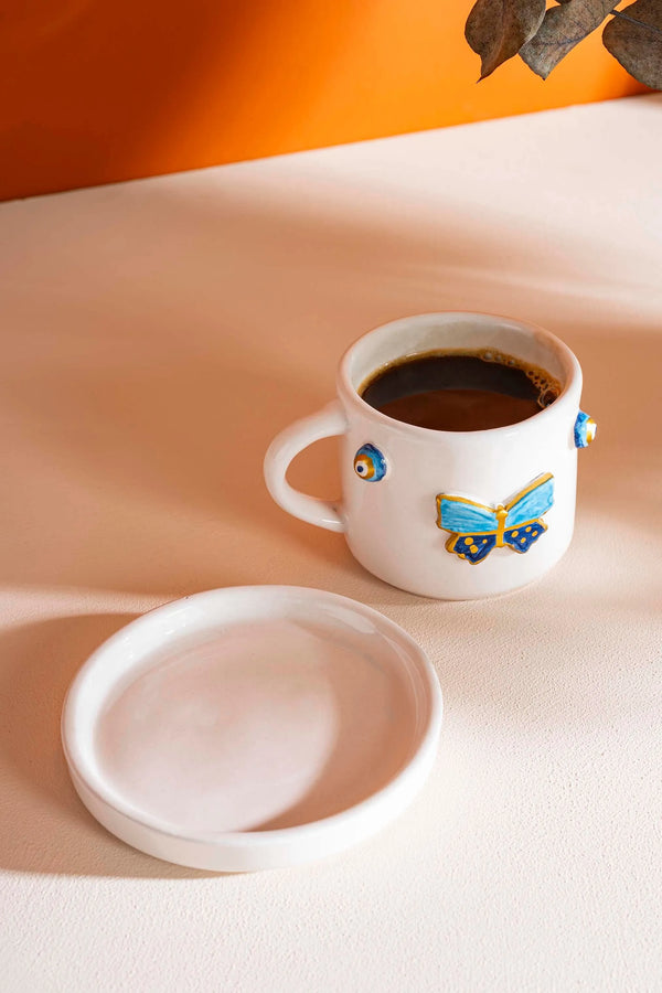 Butterfly Amore Handmade Ceramic Double Coffee Cup Mug