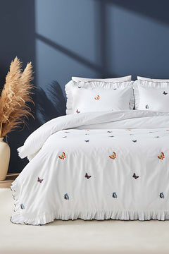 Butterfly 100% Cotton Embroidered Duvet Cover Set, 6-Piece Double Size Bedding – Breathable Fabric, 200x220 cm