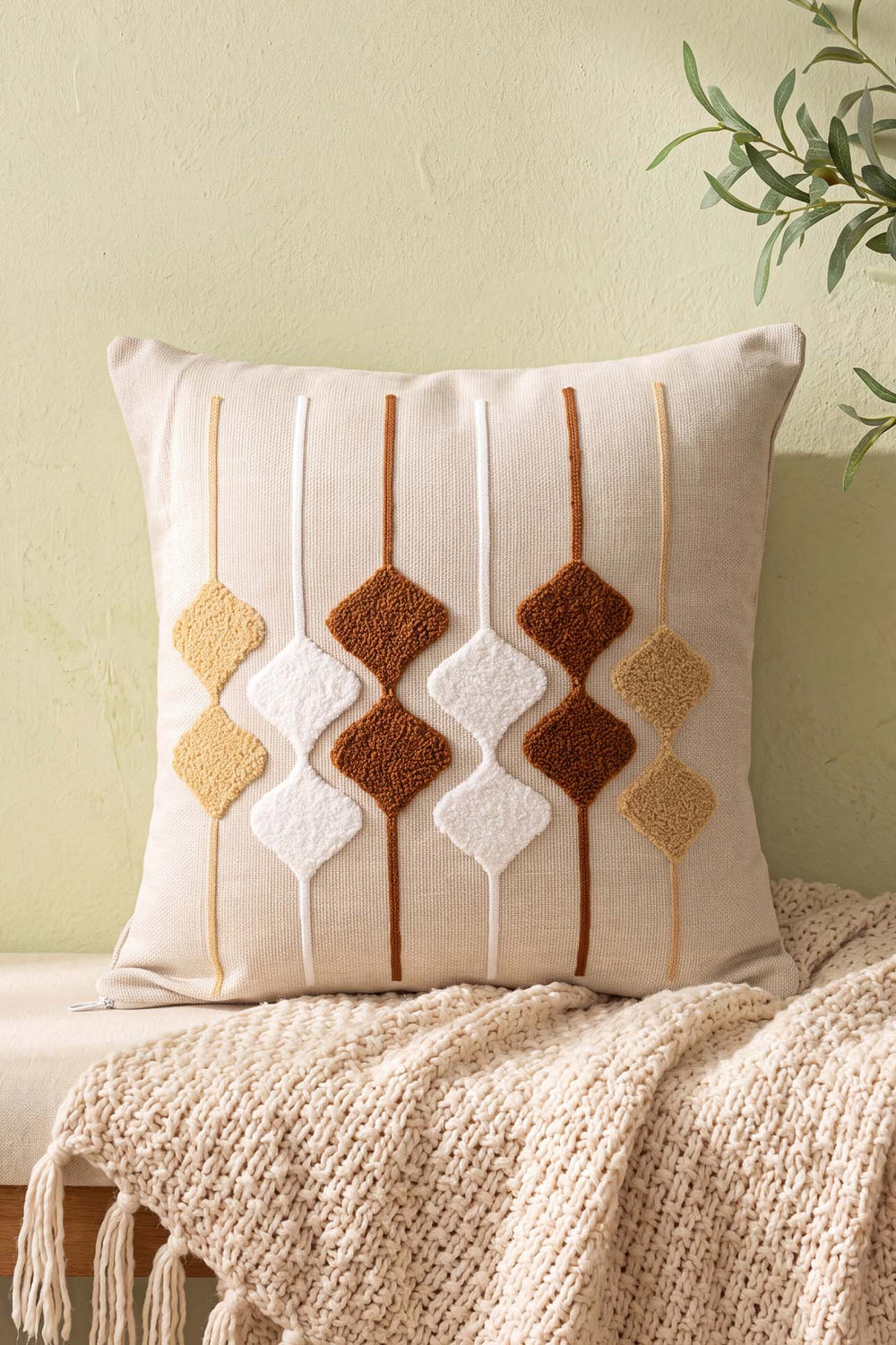 Cinnamon Diamond Pattern Punch Decorative Cushion Cover