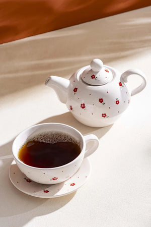 Red Flower Amore 4-Piece Teapot & Cup Set