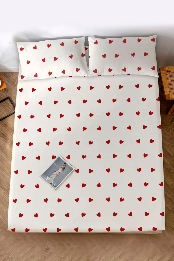 Red Hearts Double Cotton Sheet