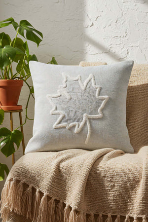 White Leaf Wicker-Look Woven Punch Cushion Cover