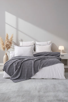 Noemi Gray Embroidered 7-Piece Bridal/Quilt Set – 100% Cotton Duvet Cover, Bedspread & Sheet Set, King Size