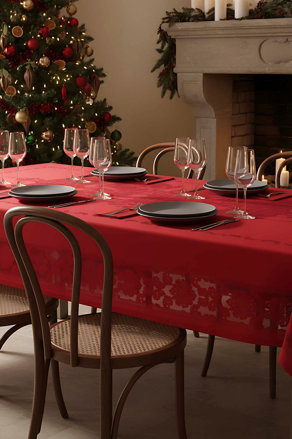 Jumbo Red Jacquard Tablecloth – Liquid Repellent, Stain Resistant, 100% Polyester, 160x220 cm