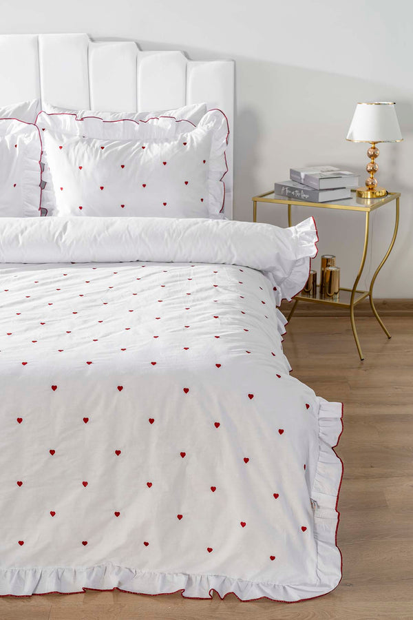 Luva Red Heart Embroidered Double Duvet Cover Set – 100% Cotton