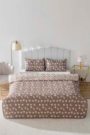Brown Daisy Quilted Double Cotton Bedspread & Cover