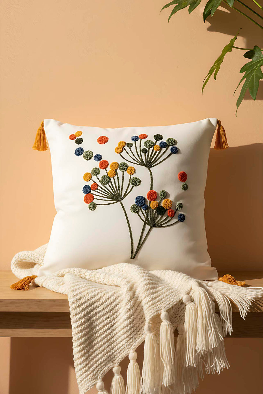 Colorful Pom-Pom Flower Pattern Punch Cushion Cover