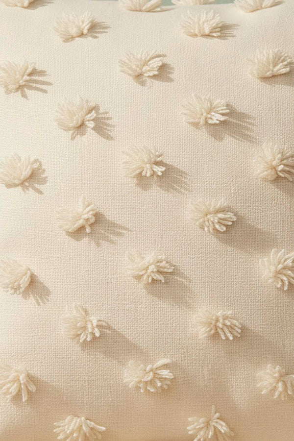 Cream Pompon Detail Punch Decorative Cushion Cover 43x43 cm