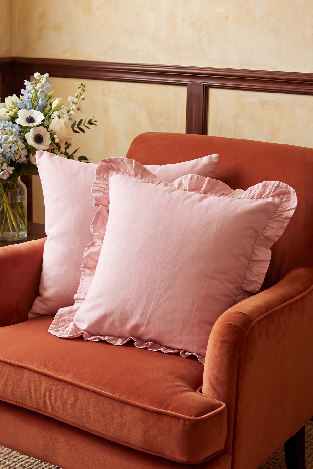Pink Ruffled Decorative Cushion Cover