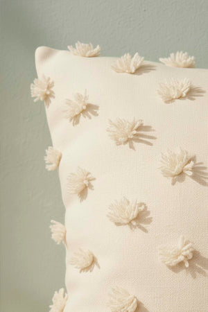 Cream Pompon Detail Punch Decorative Cushion Cover 43x43 cm