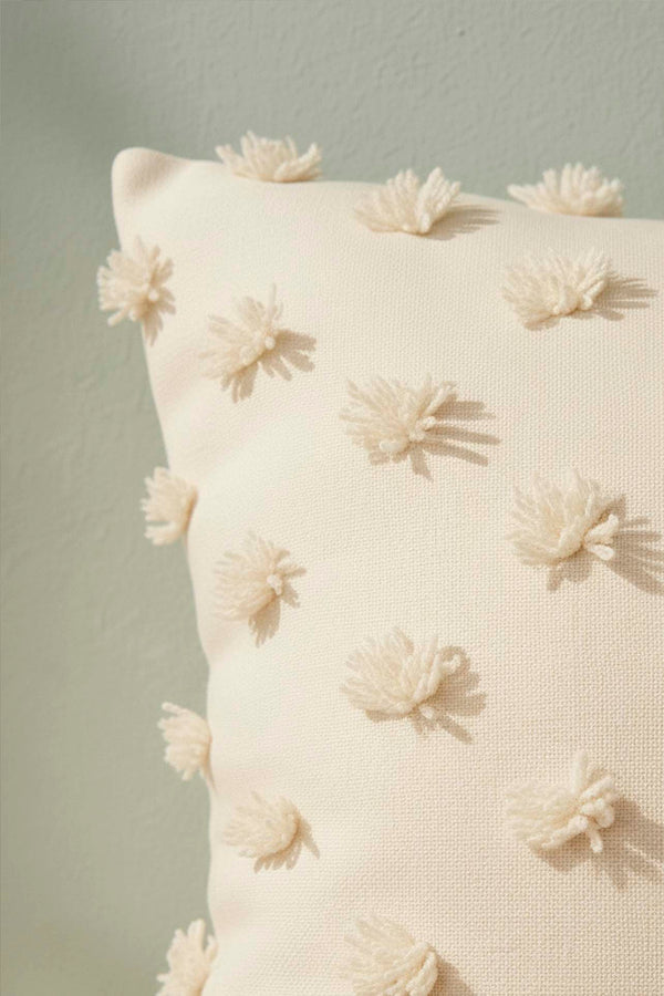 Cream Pompon Detail Punch Decorative Cushion Cover 43x43 cm