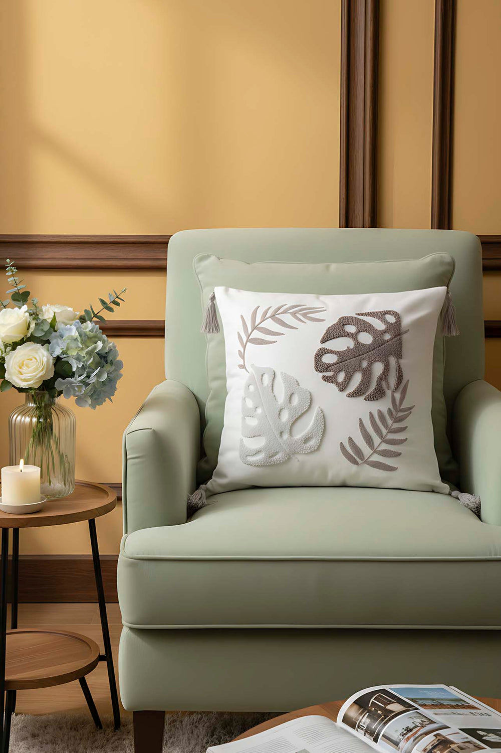 Tropical Leaf Pattern Punch Cushion Cover