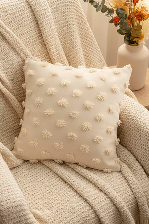 Cream Pompon Detail Punch Decorative Cushion Cover 43x43 cm