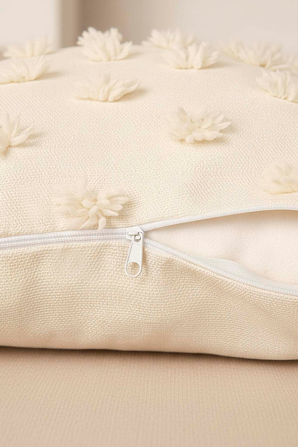 Cream Pompon Detail Punch Decorative Cushion Cover 43x43 cm