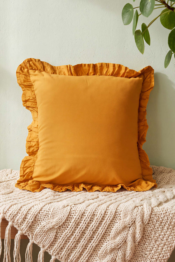 Orange Ruffled Decorative Cushion Cover