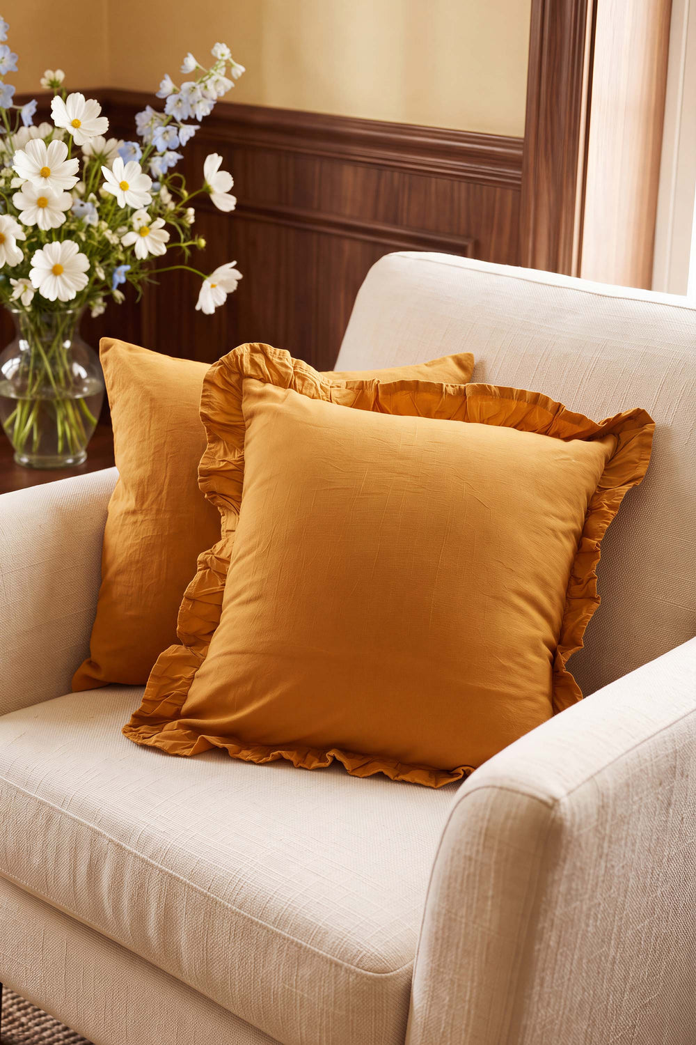 Orange Ruffled Decorative Cushion Cover