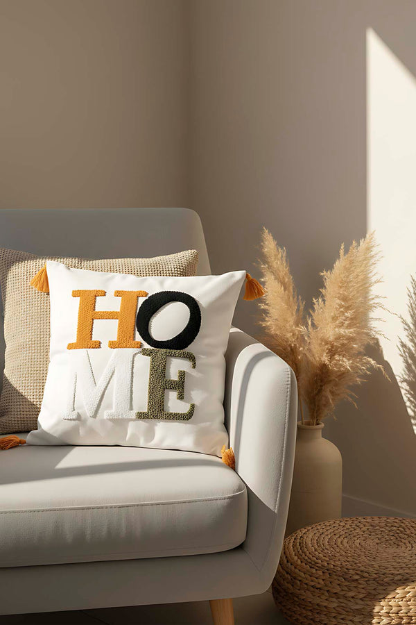 Yellow Tasseled Home Punch Cushion Cover