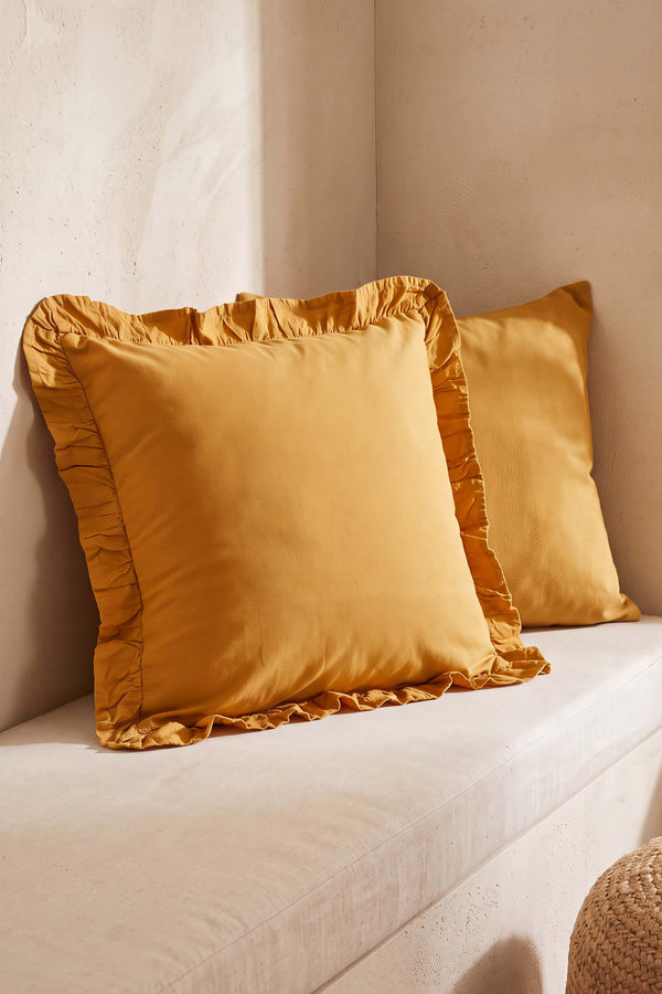 Orange Ruffled Decorative Cushion Cover