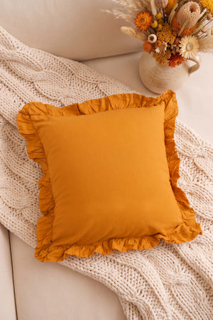 Orange Ruffled Decorative Cushion Cover