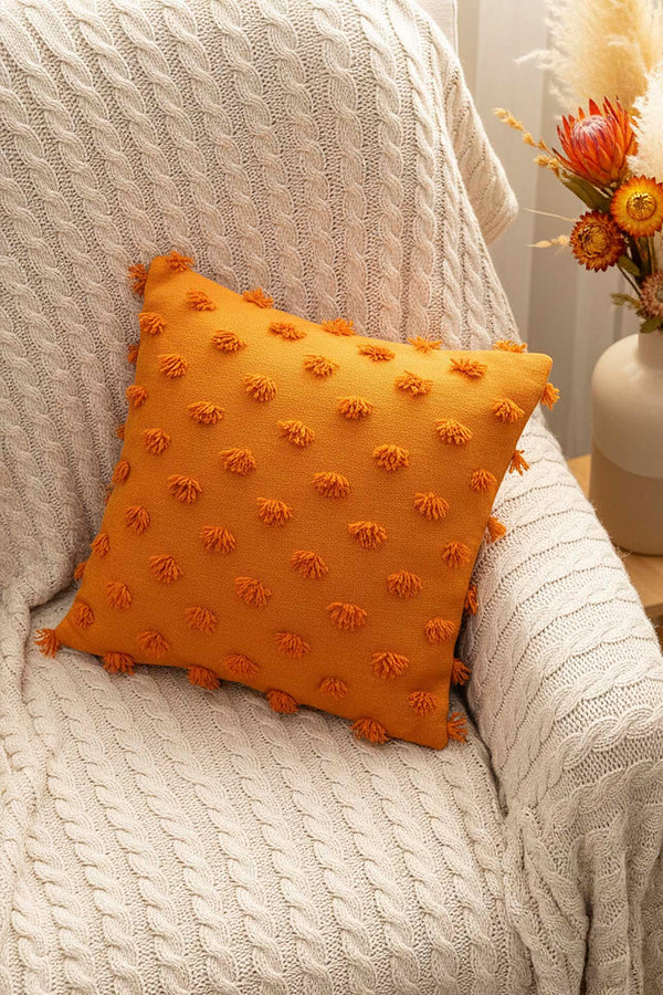 Orange Pompon Detail Punch Decorative Cushion Cover 43x43 cm