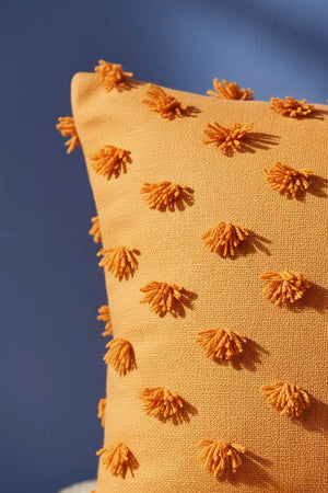 Orange Pompon Detail Punch Decorative Cushion Cover 43x43 cm