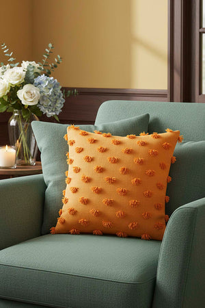 Orange Pompon Detail Punch Decorative Cushion Cover 43x43 cm