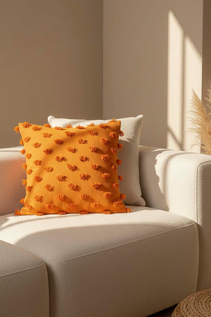 Orange Pompon Detail Punch Decorative Cushion Cover 43x43 cm