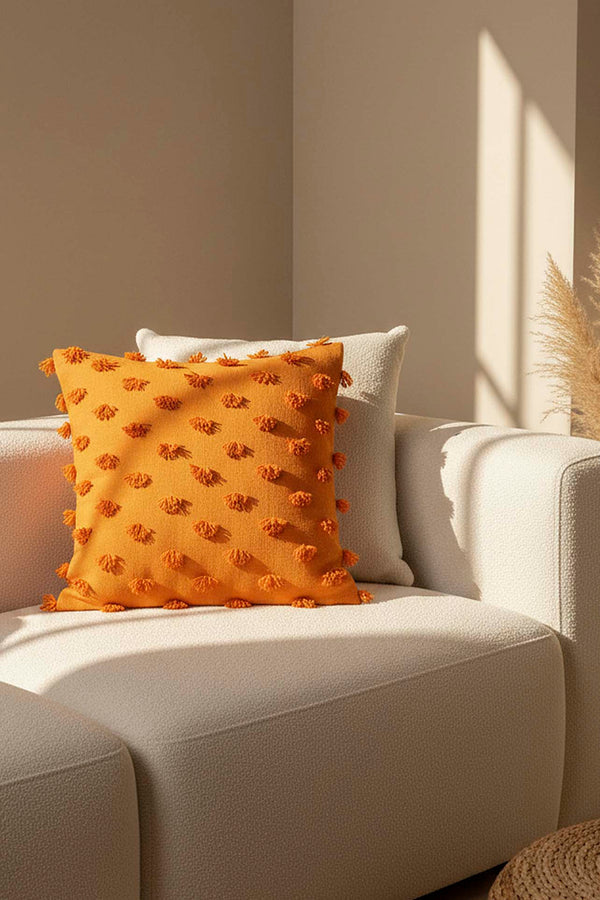 Orange Pompon Detail Punch Decorative Cushion Cover 43x43 cm