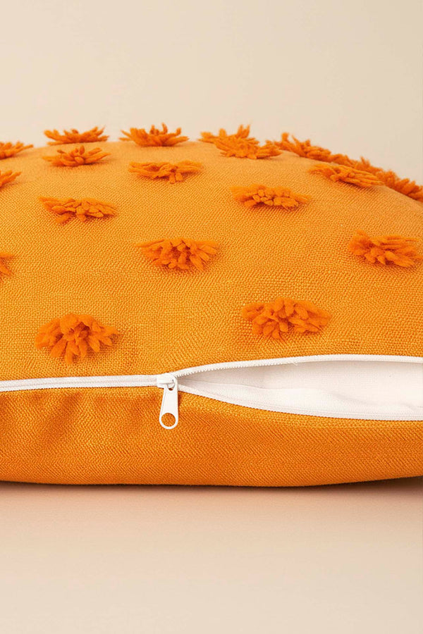 Orange Pompon Detail Punch Decorative Cushion Cover 43x43 cm