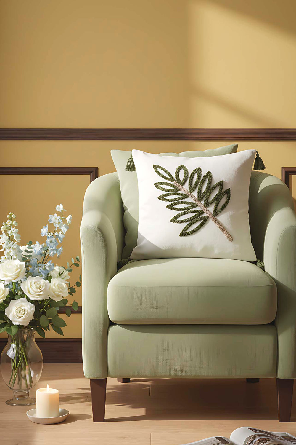 Green Leaf Pattern Punch Decorative Cushion Cover