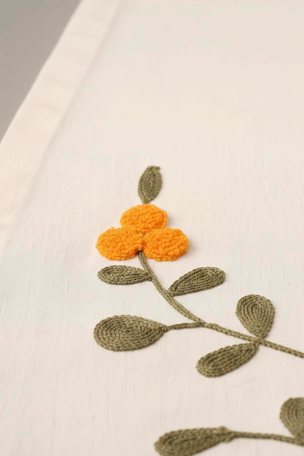 Yellow Floral Embroidered Vintage Linen Runner 40x140 cm