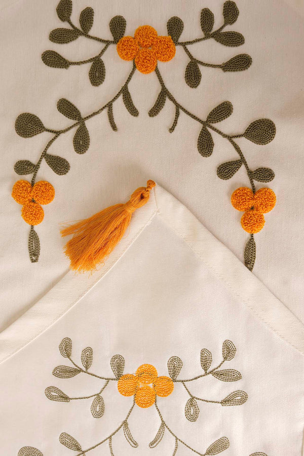 Yellow Floral Embroidered Vintage Linen Runner 40x140 cm
