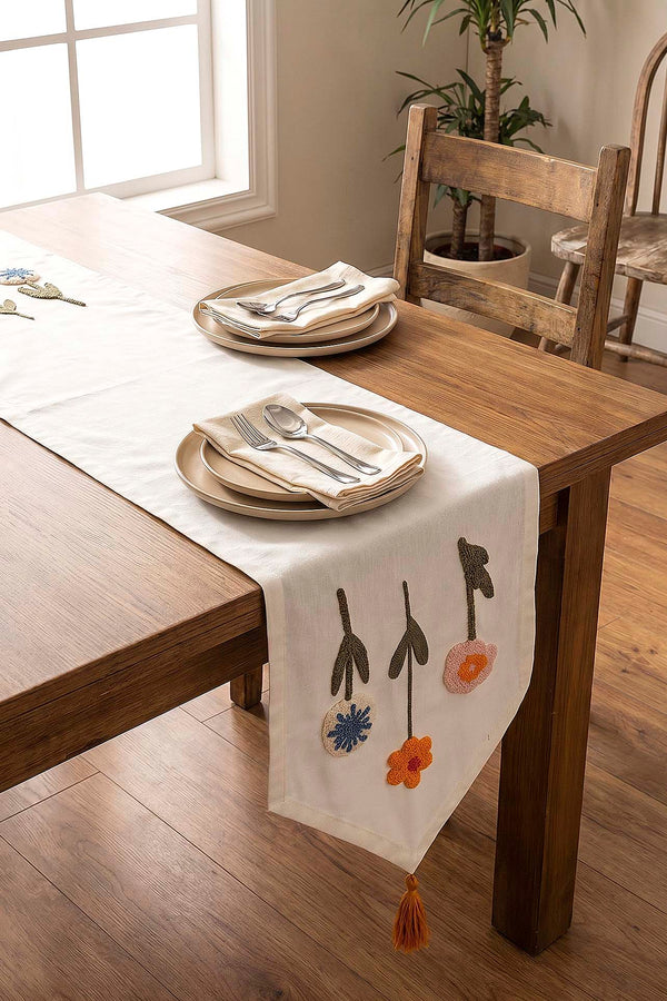 Colorful Wildflower Punch Embroidered Table Runner 35x140 cm