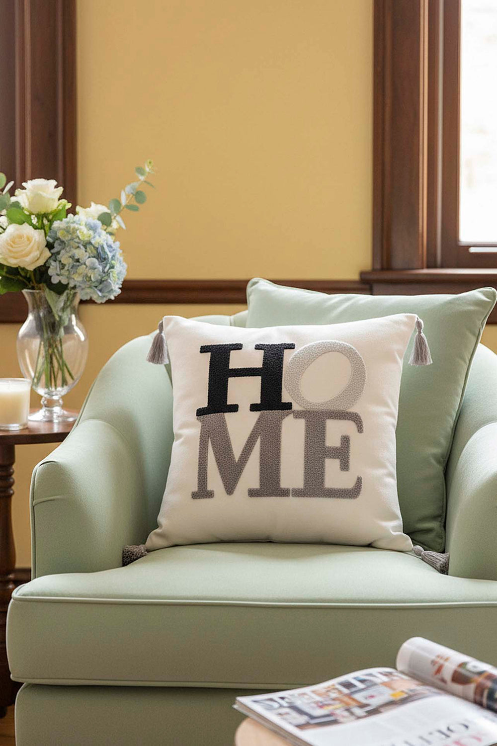 Grey Tasseled Home Punch Decorative Cushion Cover