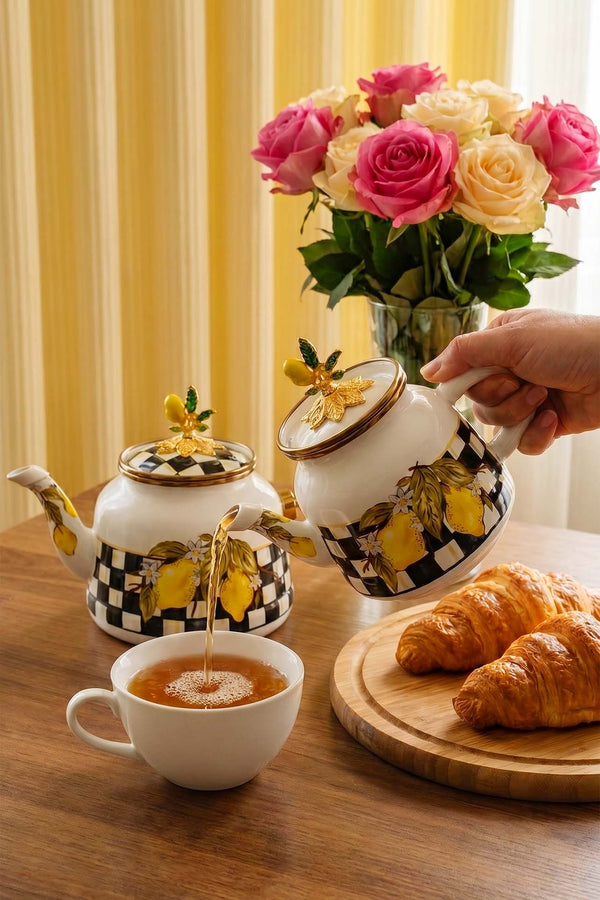 Linda Lemon Patterned Enamel Teapot