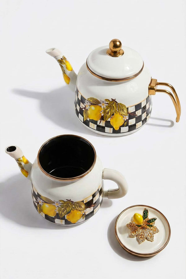 Linda Lemon Patterned Enamel Teapot