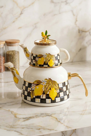 Linda Lemon Patterned Enamel Teapot