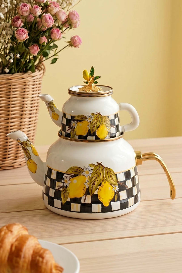 Linda Lemon Patterned Enamel Teapot