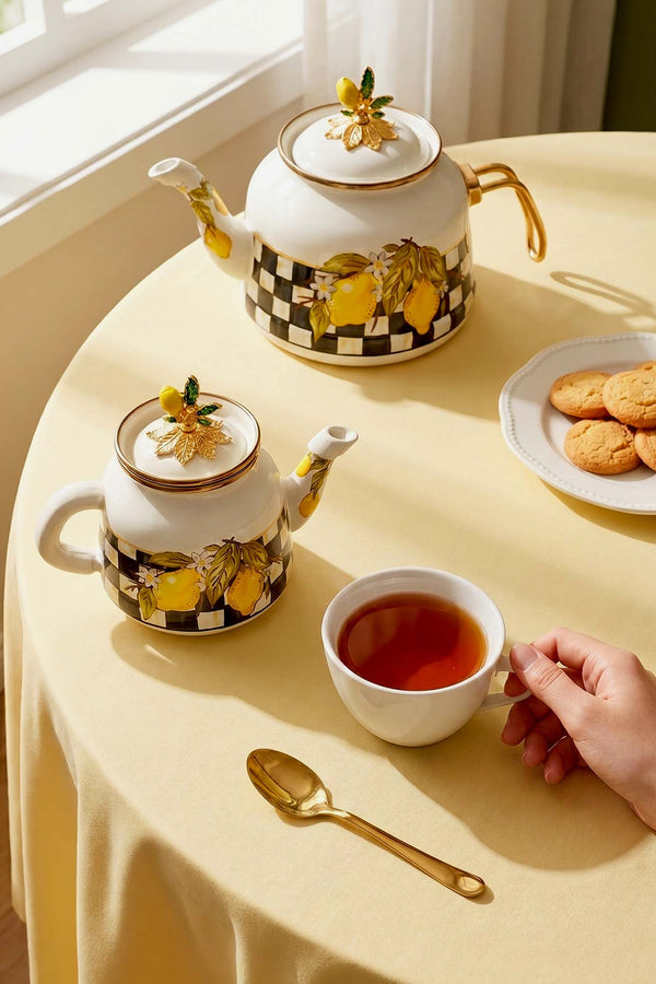 Linda Lemon Patterned Enamel Teapot
