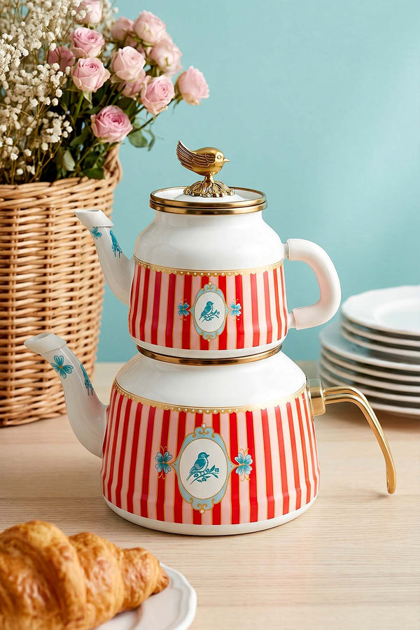 Bellisima Bird Pattern Enamel Teapot Set