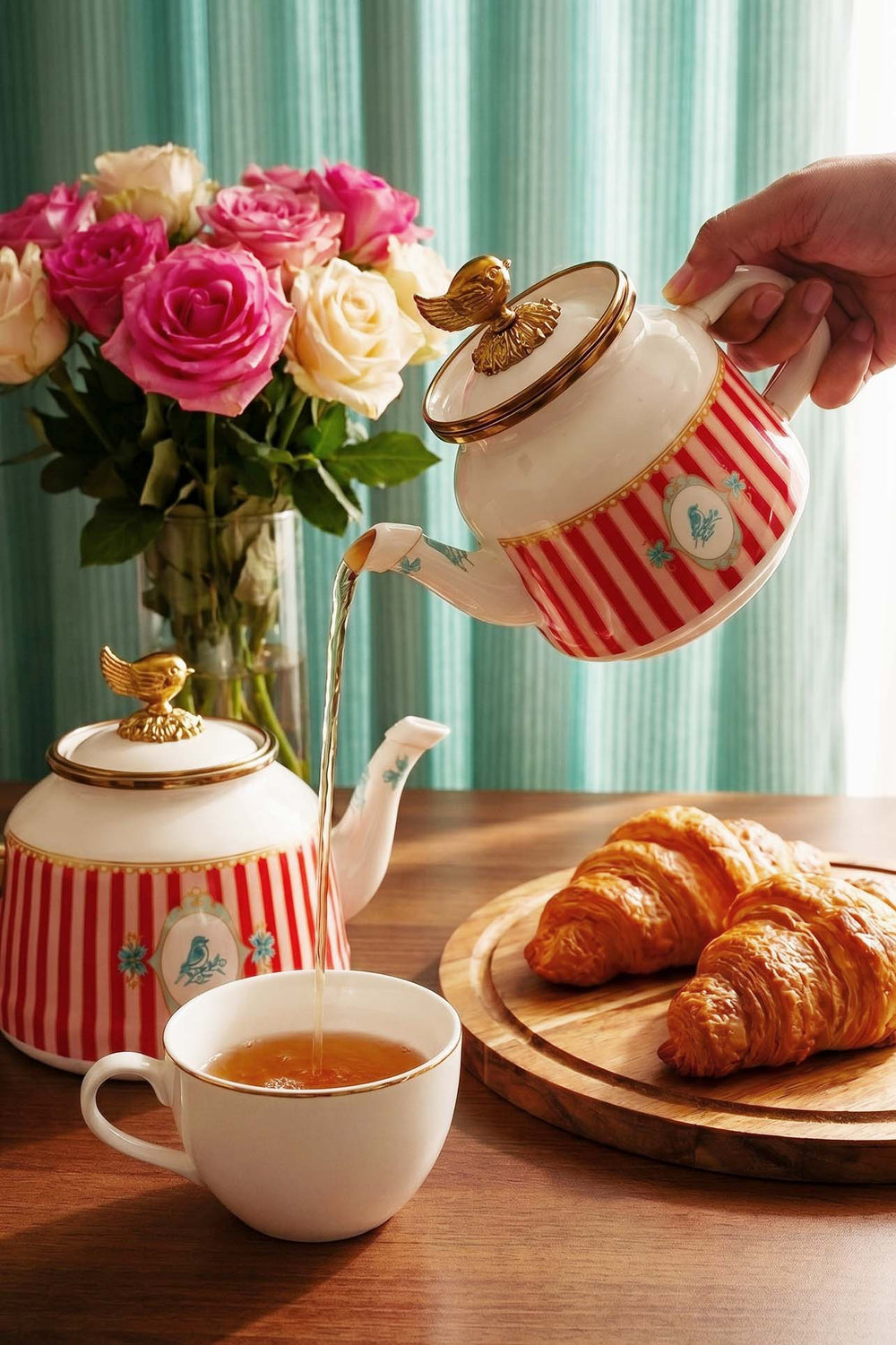 Bellisima Bird Pattern Enamel Teapot Set