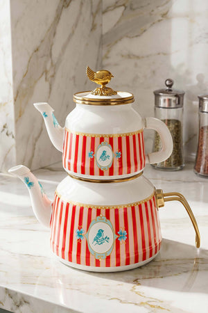 Bellisima Bird Pattern Enamel Teapot Set